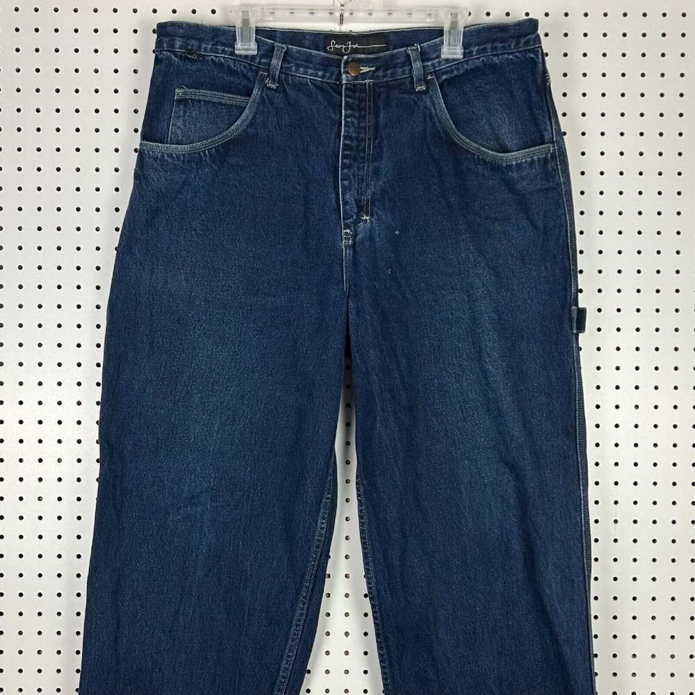 Sean John Carpenter Work Wear Y2K Blue Jeans 38x34 Distressed Wide Leg Baggy - Picture 7 of 9